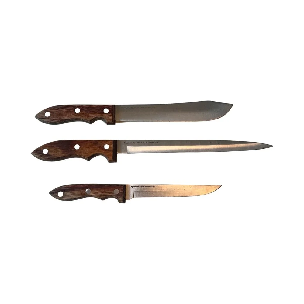Cordon Bleu 3pc Knife Set High Carbon No-Stain Steel Japan‎ Wood Handle Vintage